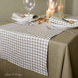 Linen & Cotton Table Runner Fabric Table Decoration Table Linen Estella - 100% Linen, White / Beige (40 x 250 cm) Checked Runner Table Dining Table for Kitchen House Country House Festival Event