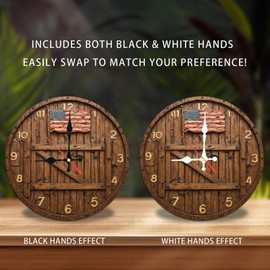 Lancholy Rustic Wood Barn Door Wall Clock American Flag Design 10-Inch Wooden Wall Clock, Silent Movement, Battery Operated (AA Batteries Not Included), Artistic Home Decor, Perfect for Home Accents