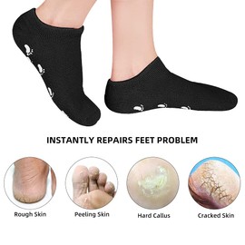 ZEPOHCK Gel Moisturizing Socks, Spa Gel Soften Socks for Dry Cracked Feet Skins, Gel Lining Infused with Essential Oils and Vitamins (2 Pair) (Black)