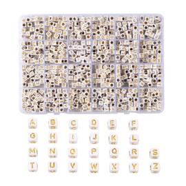 Cheriswelry 934pcs White Gold Acrylic A-Z Letter Beads 6mm Cubic Pony Alphabet Charms Spacers for Name Bracelet Necklace Jewellery Making