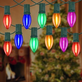 C9 LED Christmas Lights Outdoor,25FT Multicolored Christmas Lights with 26 Colorful Clear Multicolor LED Bulbs,Connectable Old Fashioned Christmas Lights for Garden Patio Xmas Tree Party Home Decor