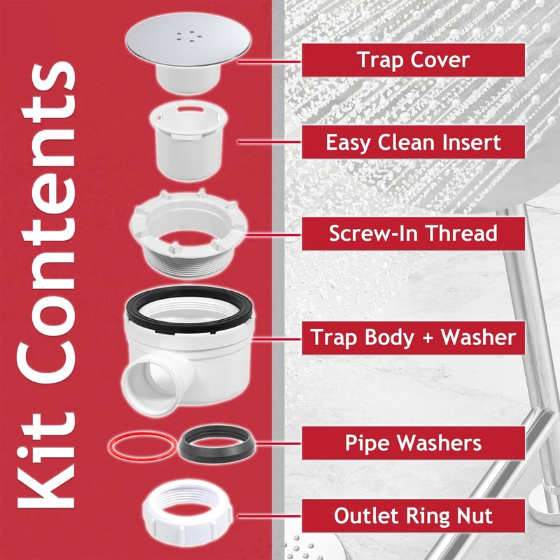 SPARES2GO Shower Trap for 90mm Tray Plug Hole 1.5" Luxury