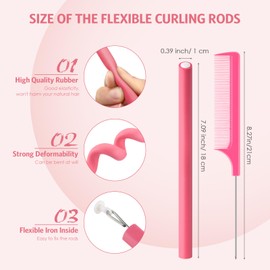 Syhood 30 Pcs 7'' Flexible Curling Rods Twist Foam Hair Rollers Soft Foam No Heat Hair Rods Rollers and 1 Steel Pintail Comb Rat Tail Comb for Women Long Short Hair(Pink,7 x 0.39 Inch)