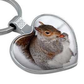 Squirrel Eating in Winter Keychain Heart Love Metal Key Chain Ring