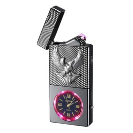 COMANYI Electric Lighter USB Rechargeable Lighter, Windproof Plasma Dual Arc Lighters, Flameless Cool Clock Lighters with LED Battery Indication for Candles, Incense Stick, Outdoor Use (Black, Eagle)