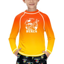 BesserBay Children's UV Shirt Long Sleeves Rash Guard Quick-Drying UV Swimming Shirt for Boys 110-160, Beach-orange, 140
