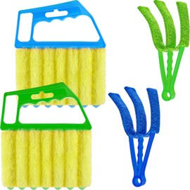 Romooa 4 Pcs Window Venetian Blind Cleaner Duster Tool 7 Finger Blind Rush and Shutter Cleaner Brush Hand-held Window Shutter Air Conditioner Duster for Dirt(Green, Blue)