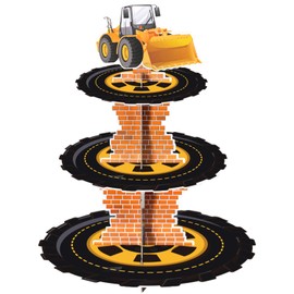 3 Tier Construction Theme Cupcake Stand Cardboard Dump Truck Dessert Display Tower Holder Cupcake Serving Stand Construction birthday party supplies for Construction Birthday Baby Shower Decorations