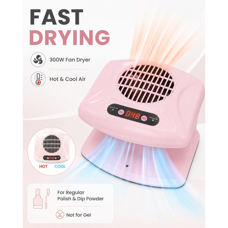 Nail Dryer Fan, 300W Nail Fan for Regular Polish, Pink