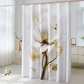 MACOFE Elegant Abstract Luxurious-Tone & Beige Floral Shower Curtain, Sophisticated Flower Design for Artistic Bathroom Decor, Fabric Waterproof & Washable Shower Curtain Set with Hooks, 72x72 Inch