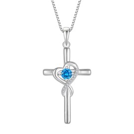 Rocayi Cross Necklace for Women 925 Sterling Silver Heart Infinity Necklace Aquamarine March Birthstone Pendent Religion Jewelry Gifts for Women Wife Girlfriend Mother Daughter Her