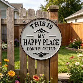Funny Metal Sign -"This Is My Happy Place Don't F It Up" Vintage Decor,Print Aesthetic Room Decoration Sign for Home Garden Farm Bar or Coffee Wall Decor Hanging Ornament (8 * 8 in) (Medium)