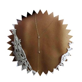 Aneneiceera Boho Pearl Back Chain Necklace Gold Background Necklace Retro Body Chain Summer Bridal Back Drop Chain Long Necklace Bridal Lasso Gold Chain Beach Body Jewellery for Women Girls