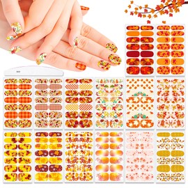 XEAOHESY 196 Pieces 14 Sheets Fall Nail Polish Strips Self-Adhesive Maple Leaf Full Nail Wraps Autumn Nail Polish Stickers Thanksgiving Day Nail Strips with Nail File for Women Girls