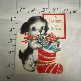 Vintage Merry Christmas Grandpa Grandfather Granddad Pappy Pop Pop Puppy Dog