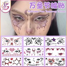 Unisex Temporary Halloween Face Tattoos for Cross-Country Parties - 10-Piece Set (160*69mm) etc. 50ea