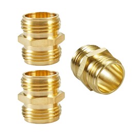 3/4" Brass Garden Hose Adapter with Dual Swivel for Female Hose to Female Hose, Double Male 3 Pack