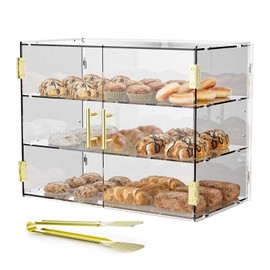 CItyjoy 3 Tiers Clear Acrylic Counter Top Bakery Display Case 5mm high Impact PETG Panels Bread Case 19.5"X15"X10.2" Party Cake Cabinet
