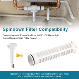 1-1/2" 100 Mesh Spin Down Filter Screen Replacement Rusco Vu Flow Sediment Filters, Well Pump Spindown Irrigation Filter, Sprinkler Water Filter 8" Long - 2 Pack