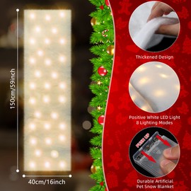 2 Pcs Christmas Snow Blanket with LED Lights Lighted Snow Table Runner Christmas Table Runner Fake Snow Decoration Illuminated Blanket of Artificial Snow 59 x 16 Inch for Village Display (Warm White)