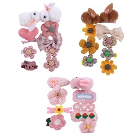 Pokinge 3 Sets Girl Hair Clips Animal and Flower Hair Clips, Creative 3D Rabbit Flower Bow Hair Accessories, Cute Baby Girl Hair Bows Clips for Photos Props