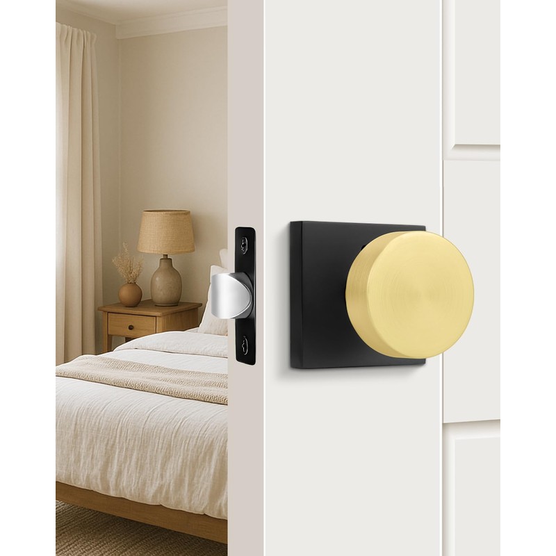 Goldenwarm 2 Pack Black Gold Interior Door Knobs, Privacy Door
