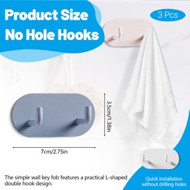 LELE LIFE 3Pcs Key Holder Wall Mount Adhesive Hooks, Decorative Sticky Key Hanger Rack No Damage, Stick on Hooks for Hanging Towel Hat Coat, L Hook 3 Colors