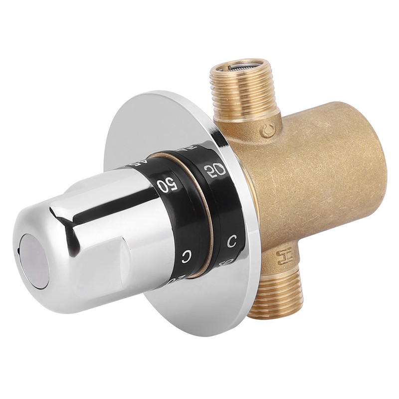 G1/2in 3 Way Brass Thermostatic Mixing Valve Faucet Temperature Mixer