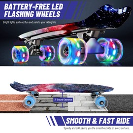 BELEEV Skateboard for Kids Ages 3-12, 22 inch Mini Cruiser Skateboard for Beginners Girls Boys Teens Adults, Complete Skateboard with LED Light up Wheels, All-in-One Skate T-Tool (Purple Nebula)