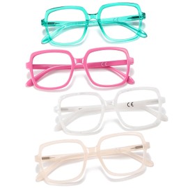 AABV Trendy Square Lightweight Reading Glasses for Women,Blue Light Blocking Spring Hinges Eyeglasses for Ladies,Anti UV Ray/Glare/Eyestrain Computer Readers +4.00