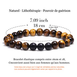 J.Fée Bead Bracelet,Natural Stone Bracelet for Women 3 Black Matte Onyx Tiger Eye Bracelet Crystal Bracelet for Men Gemstone Bracelet for Calming Anxiety Bracelet Mum Bracelet,Gift for Mother's Day
