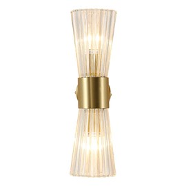 EFINEHOME Mid-Century Modern Wall Light Fixture with Crystal Glass Lampshade | 2 Light Vanity Light Gold for Bathroom Hallway Bedroom Living Room Kitchen with Shade (Umbrella)