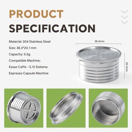 Reusable Coffee Capsules, Compatible with Essse Caffe S.12 St Machine - Refillable Stainless Steel Pods