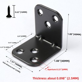 2 Inch (48MM) L Brackets Corner Braces 20 Pack - 90 Degree Angle Bracket for Shelves/Wood Furniture/Cabinets/Bed Frames - Heavy Duty Black Metal Brackets 2x2x1.57 Inch (48x48x40MM) with Screws