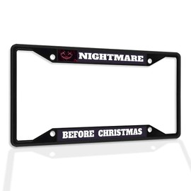 Fastasticdeals Metal Insert License Plate Frame Nightmare Before Christmas Weatherproof Car Accessories Black 4 Holes Solid Insert
