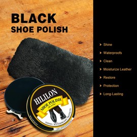HILILON Black Shoe Polish 1.75oz 50ml Premium Leather Boot Polish, High-Gloss Finish, UV Protection, Includes Soft Wool Cloth for Effortless Shoe Care