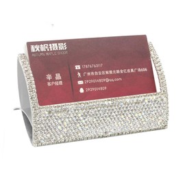 Bestbling Bling Aluminum Business Card Holder for Desk Business Card Display Rhinestone Business Card Stand Desktop Business Card Holders (Silver)
