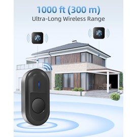 Wireless Doorbell Set, 300 m Range, IP55 Outdoor Waterproof Front Door Bell with 2 Plug-In Receivers, 55 Melodies, 5 Volume Levels, RGB Light