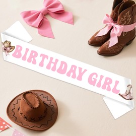 Serencatcher Cowgirl Bow Birthday Girl Sash, Pink Cowgirl Bow Birthday Party Decorations Satin Sash for Women Girls Boots Bows Western Rodeo Bday Party Decorations Supplies Favors