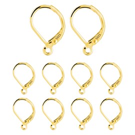 10Pcs 14K Gold Plated French Earrings Hooks 10x16mm Hypoallergenic Sterling Silver Earrings Findings Dangle Hoop with Loop Gold Ear Hooks Replaceable Leverback Hoops Supplies for Jewelry Making Set