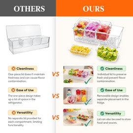 Lifewit Ice Chilled Condiment Caddy with 4 Containers(2.5 cup), Condiment Server with Separate Lids, Serving Tray Platter with Removable Dishes for Bar Accessories, Fruit, Salad, Taco, Party Garnish