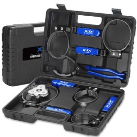 XJX 7-Piece Standard Oil Filter Swivel Wrench Set, 2-3/8" to 5-1/4"(60-133mm) Oil Filter Removal Tool 12" Adjustable Oil Filter Pliers with 1/2" to 3/8" Adapter in Storage Case