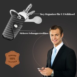 Bodesa Valore Premium Quality Key Bag Made of Genuine Leather, Key Case with Shopping Trolley Remover, Key Organiser for 1-5 Keys, Key Ring with Bottle Opener, carbon