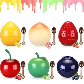 Furit Pot, 6 unidades de bálsamo labial de abeja, bálsamo de miel hidratante de fresa, manzana, limón y melocotón, máscara para dormir labial, máscara de labios durante la noche para reducir líneas
