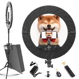 JJ JIANJIN Ring Light Kit:18"/45cm Outer 55W6700k Dimmable LED Light, Tripod Stand, Remote Controller,Box for Camera,Smartphone,YouTube,TikTok,Self-Portrait Shooting,CRI90,Black