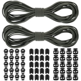 Pack of 2 10 m Elastic Rubber Cord 3 mm, Round Rubber Cord 3 mm with Cord Locks 2 Hole, Single Hole Cord Stopper and Cord Clamp, Rubber Rope for Backpacks, Clothes, Shoelaces (Dark Green)