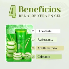 KJ Gel de Aloe Vera, Desinflama, Hidrata y Calma, Todo Tipo de Piel