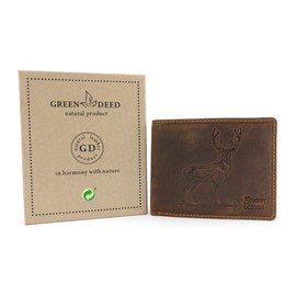 GREEN DEED Genuine Leather Men's Wallet - Large Leather Wallet - Wallet with Coin Compartment - Tri-Fold Wallet Men, Hunter Red Deer Deer, Vintage