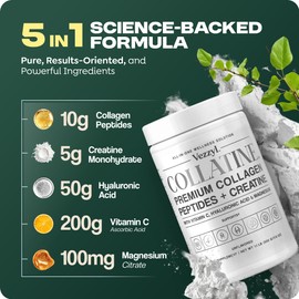 Vezzyl - Collatine - Premium Collagen Peptides + Creatine with Vitamin C, Hyaluronic Acid and Magnesium for Skin, Hair, Nails, Bone & Joint, Muscle, Immune and Cognitive Aid (1.1 LB (500 G/17.6 OZ)