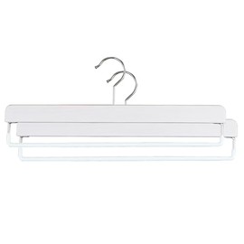Mawa by Reston Lloyd, European Beech Wood Pant Hanger with Non-Slip Bar, 14.5" Wide Nordic Pure Series, Set of 2, White Washed